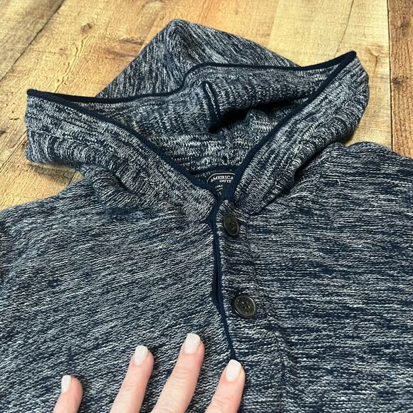 American Eagle | Men's Classic Fit Blue 100% Cotton Full Zip Hood Sweater Sz S - Picture 2 of 4